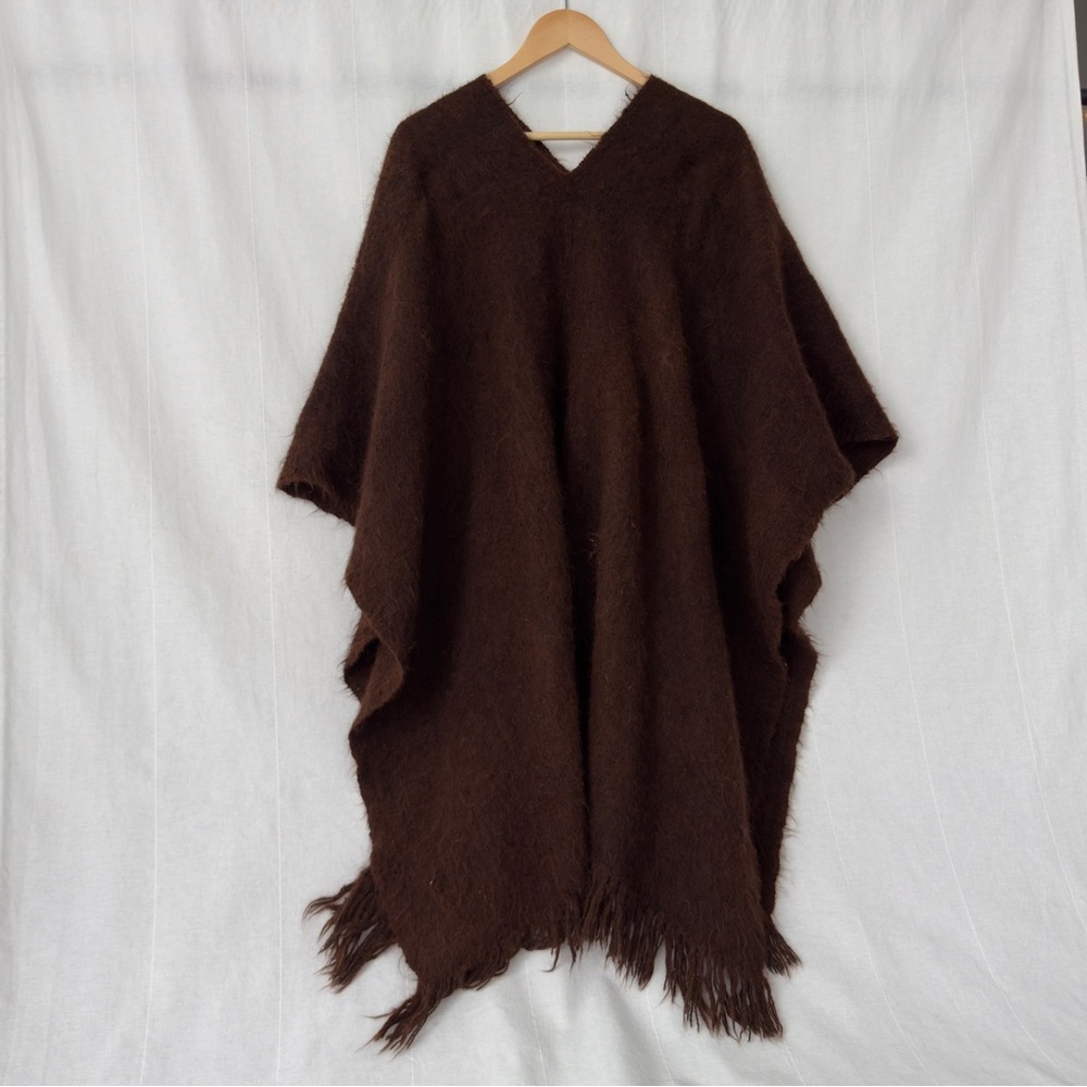 Handmade Peru | 100% Alpaca Wool Poncho Brown Fringe | OS